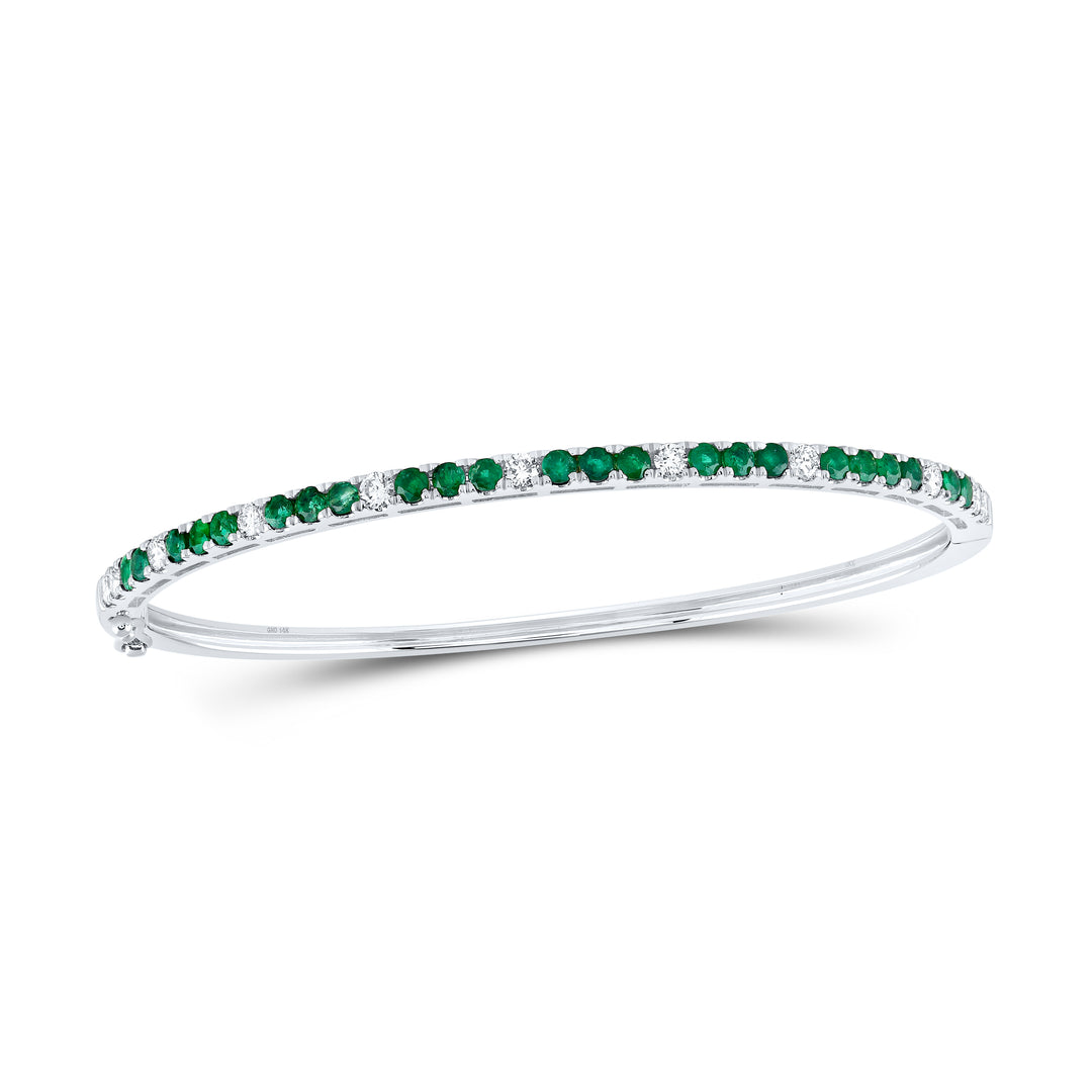 14kt White Gold Women's Green Natural Emerald & Diamond Bangle 2 ctw