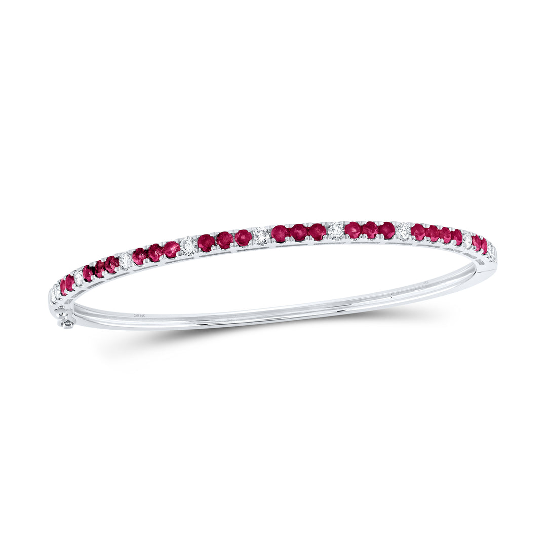 14kt White Gold Women's Red Natural Ruby & Diamond Bangle 5/8 ctw