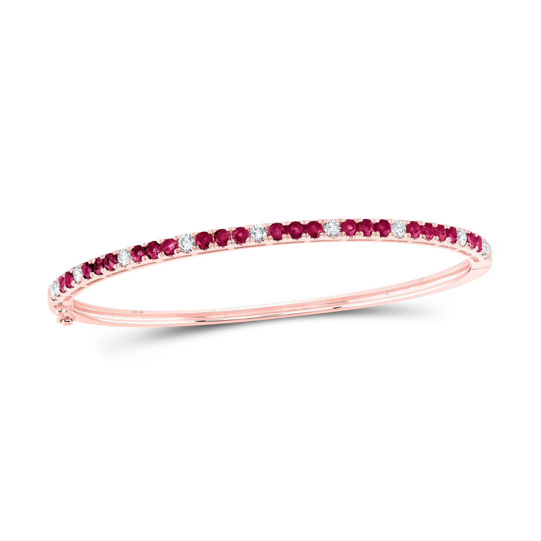 14kt Rose Gold Women's Red Natural Ruby & Diamond Bangle 5/8 ctw