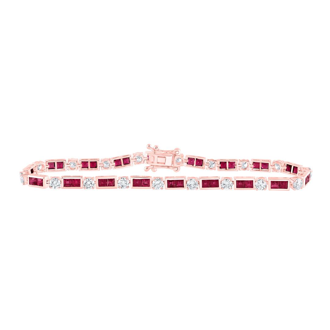 14kt Rose Gold Women's Princess Red Natural Ruby & Diamond Bracelet 2-5/8 ctw