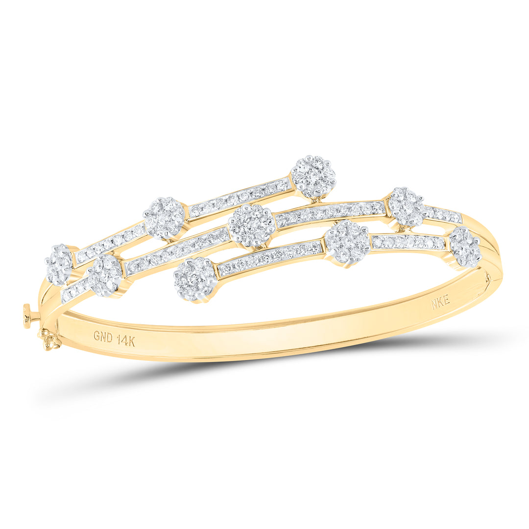 14kt Yellow Gold Diamond Flower Bangle 2-5/8 ctw