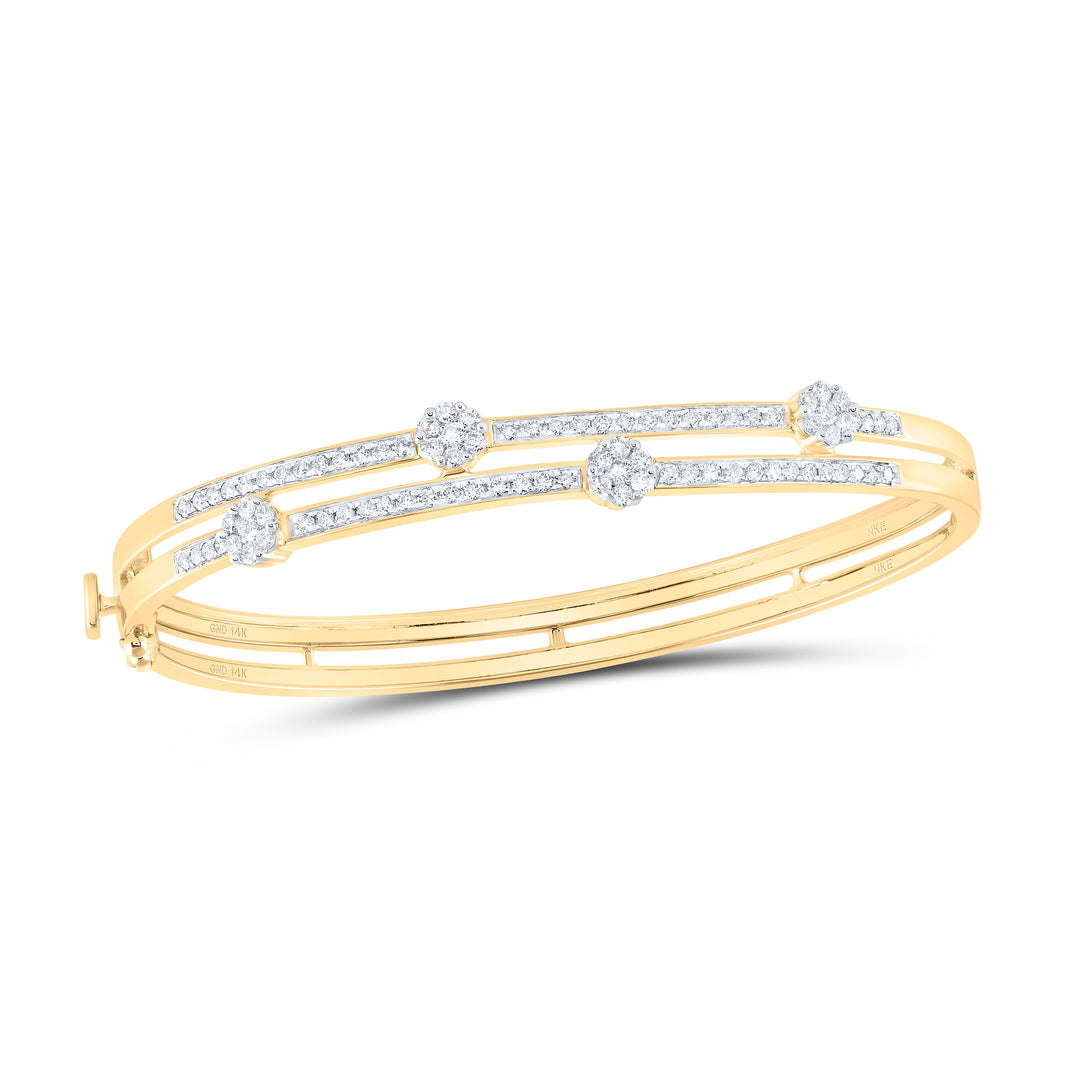 14kt Yellow Gold Diamond Flower Bangle 1 ctw
