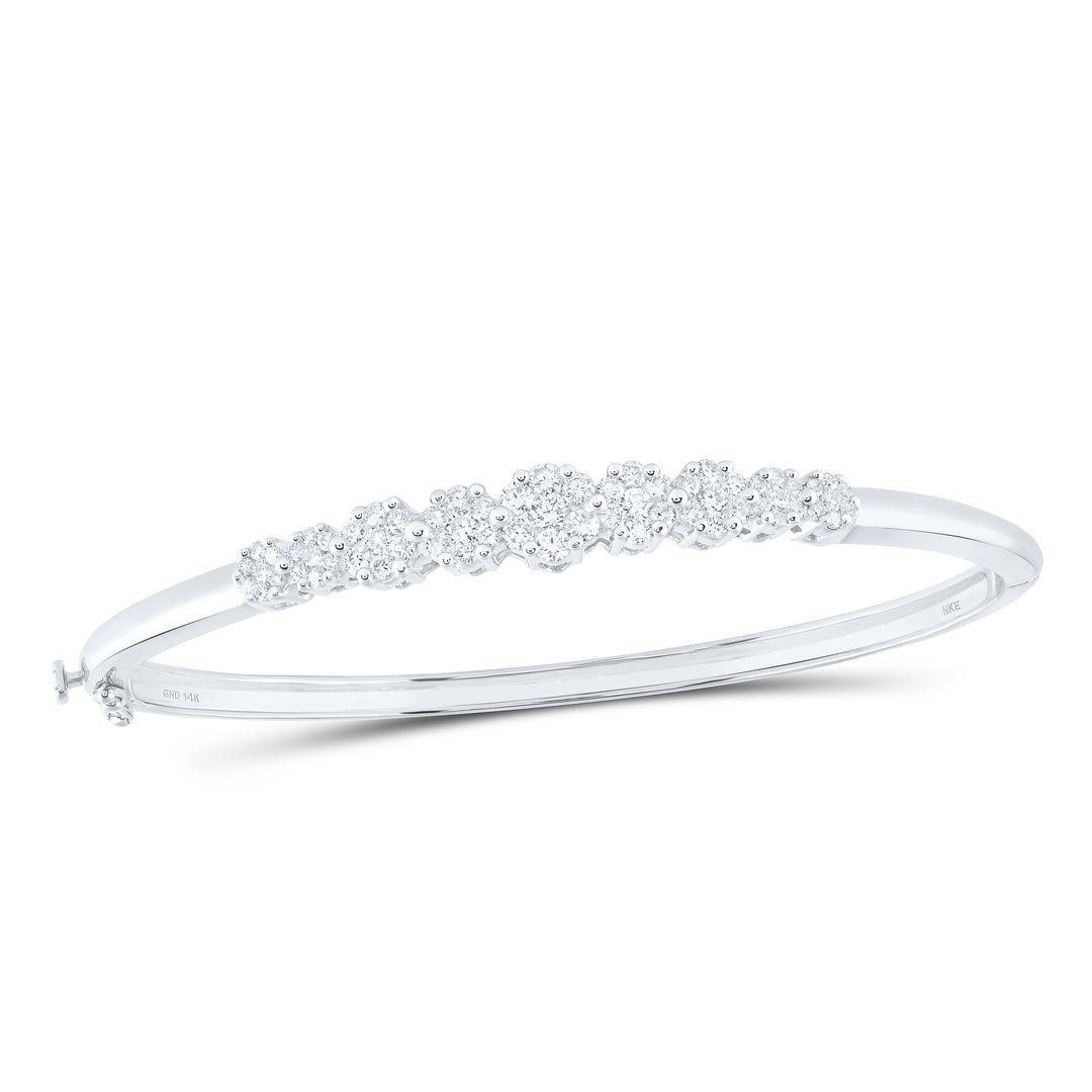 14kt White Gold Diamond Flower Bangle 2 ctw