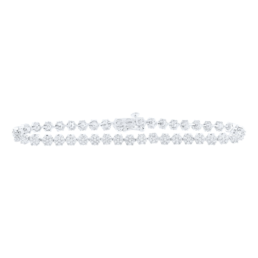 14kt White Gold Diamond Flower Bracelet 2 ctw