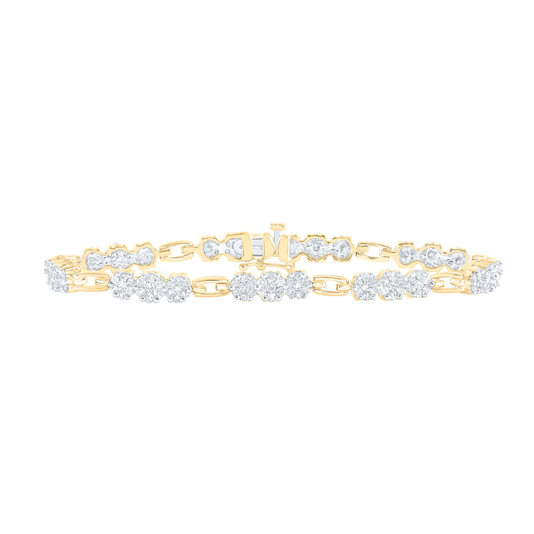 14kt Yellow Gold Diamond Flower Bracelet 2-1/2 ctw