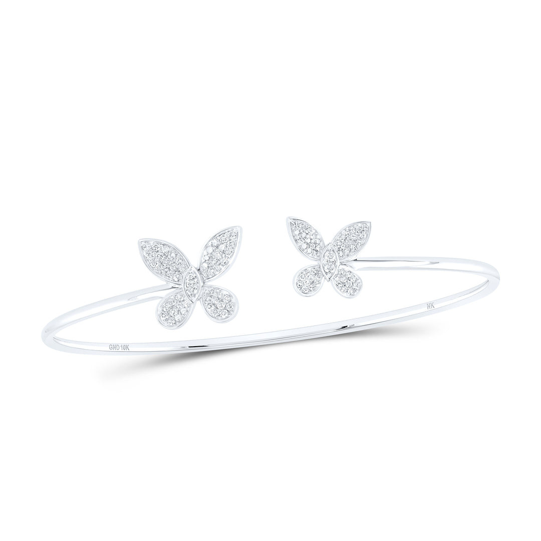 10kt White Gold Diamond Butterfly Bangle 1/2 ctw