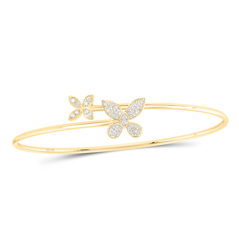 10kt Yellow Gold Diamond Butterfly Bangle 1/3 ctw