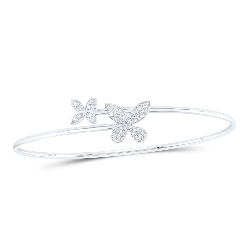 10kt White Gold Diamond Butterfly Bangle 1/3 ctw