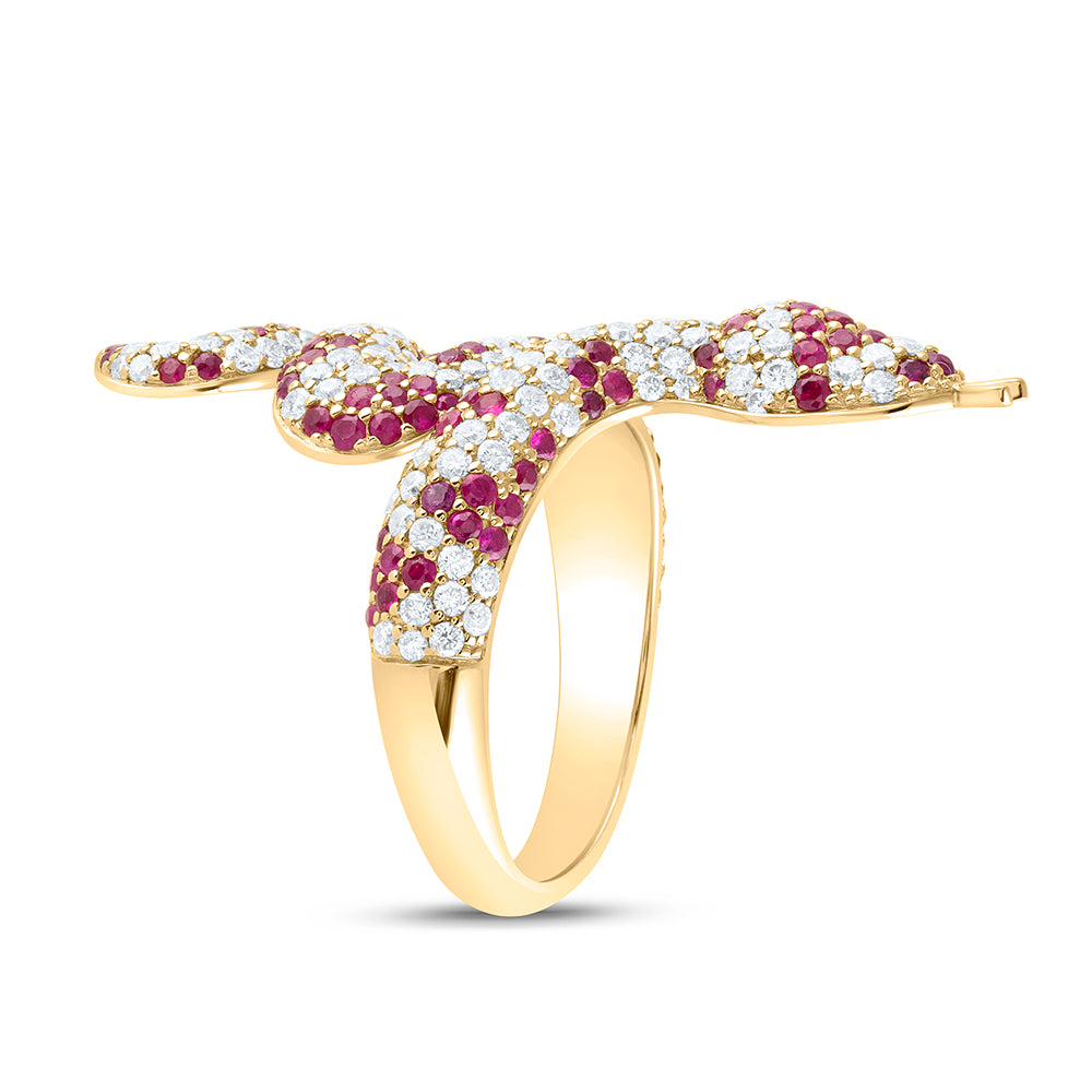 1 1/3CTW-DIA ANA M 1CTW RD-RUBY NAT GEM SNAKE RING