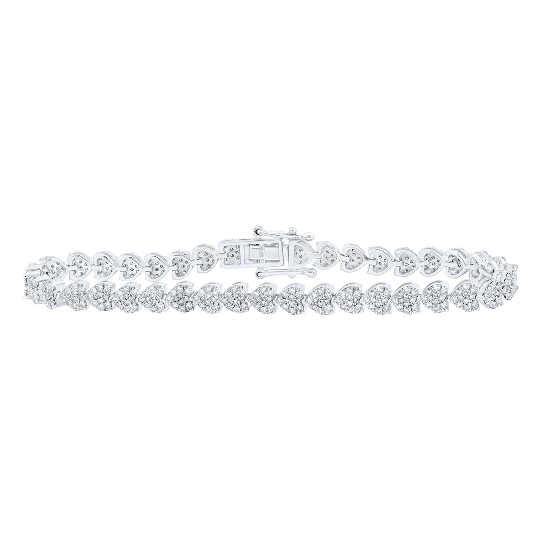 10kt White Gold Diamond Heart Bracelet 2-5/8 ctw