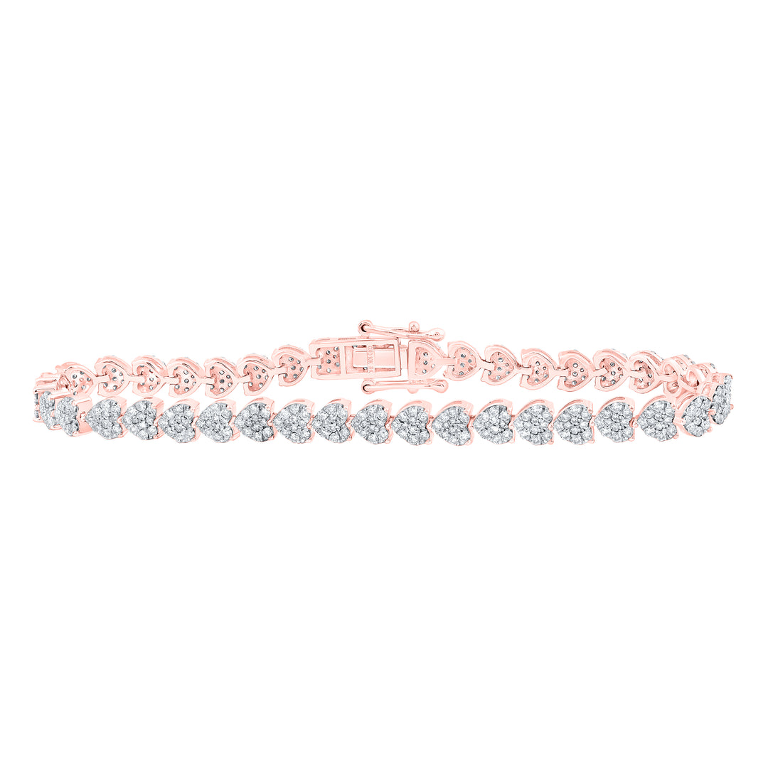 10kt Rose Gold Diamond Heart Bracelet 2-5/8 ctw