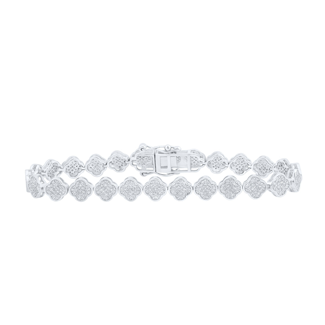 10kt White Gold Diamond Clover Bracelet 1-7/8 ctw