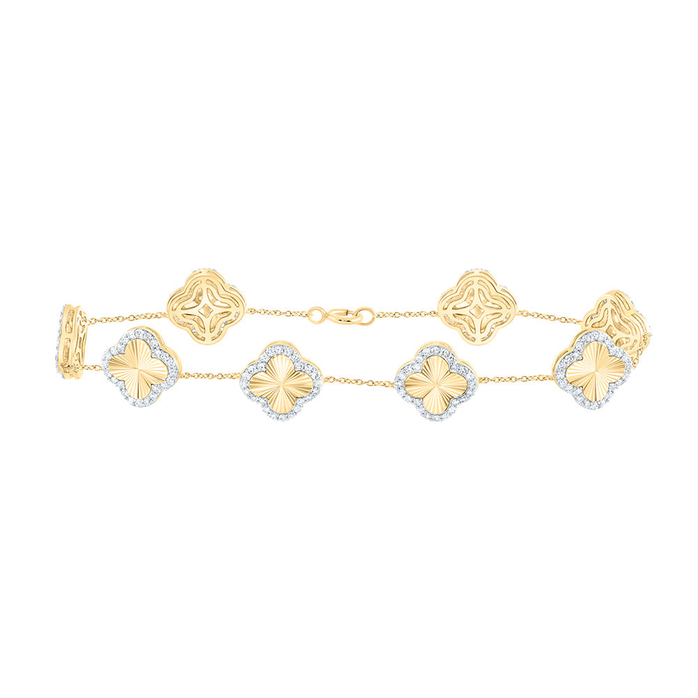 10kt Yellow Gold Diamond Clover Bracelet 1 ctw