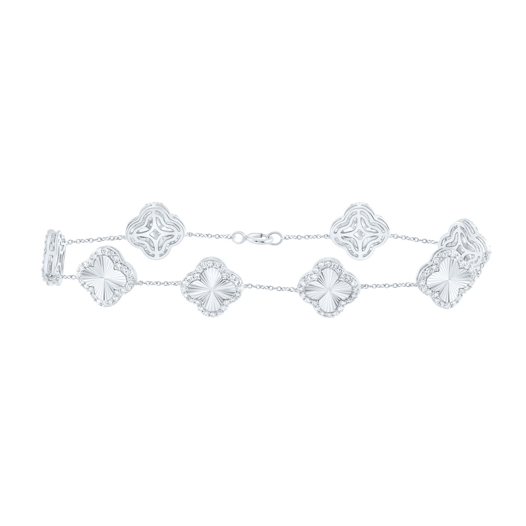 10kt White Gold Diamond Clover Bracelet 1 ctw