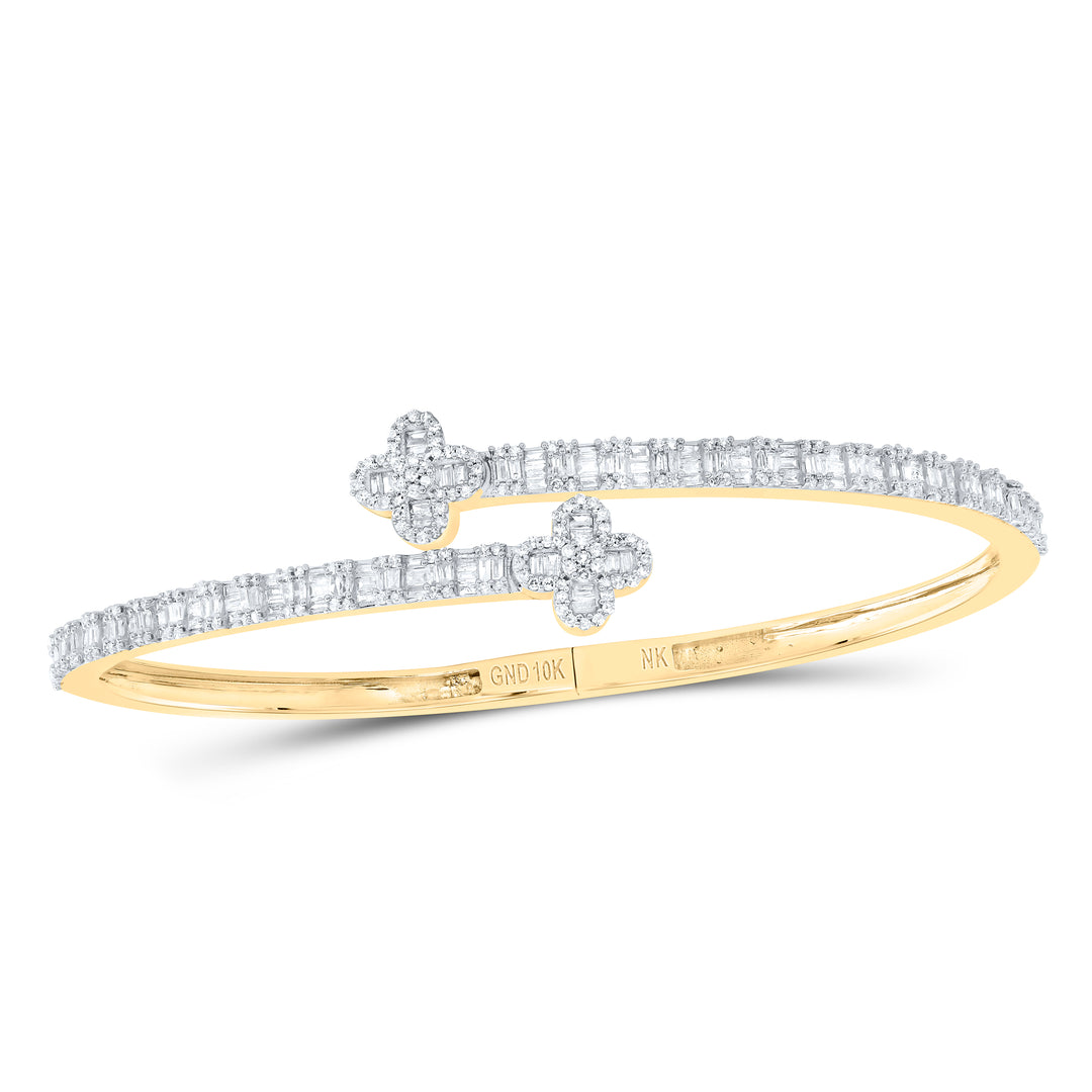 10kt Yellow Gold Women's Diamond Clover Bangle 1-5/8 ctw