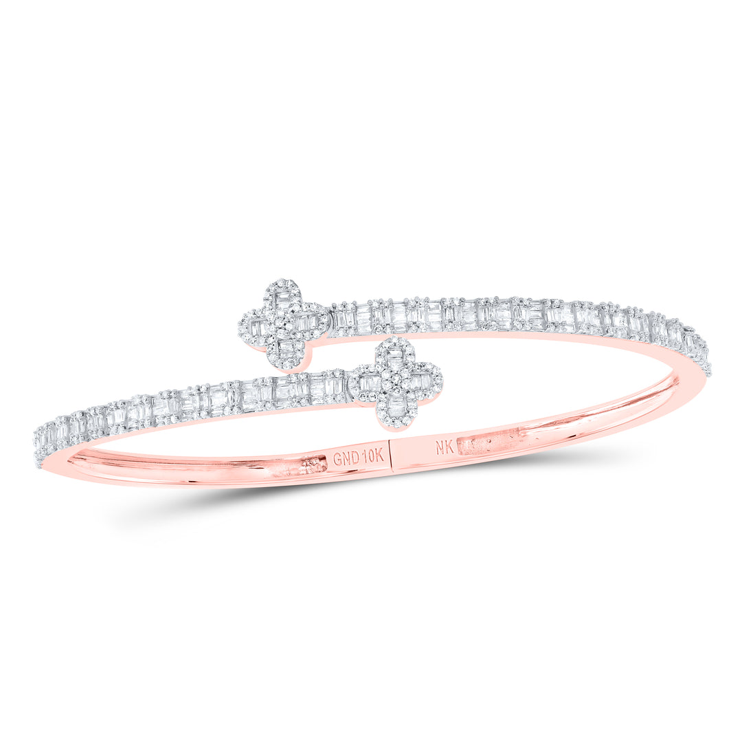 10kt Rose Gold Women's Diamond Clover Bangle 1-5/8 ctw
