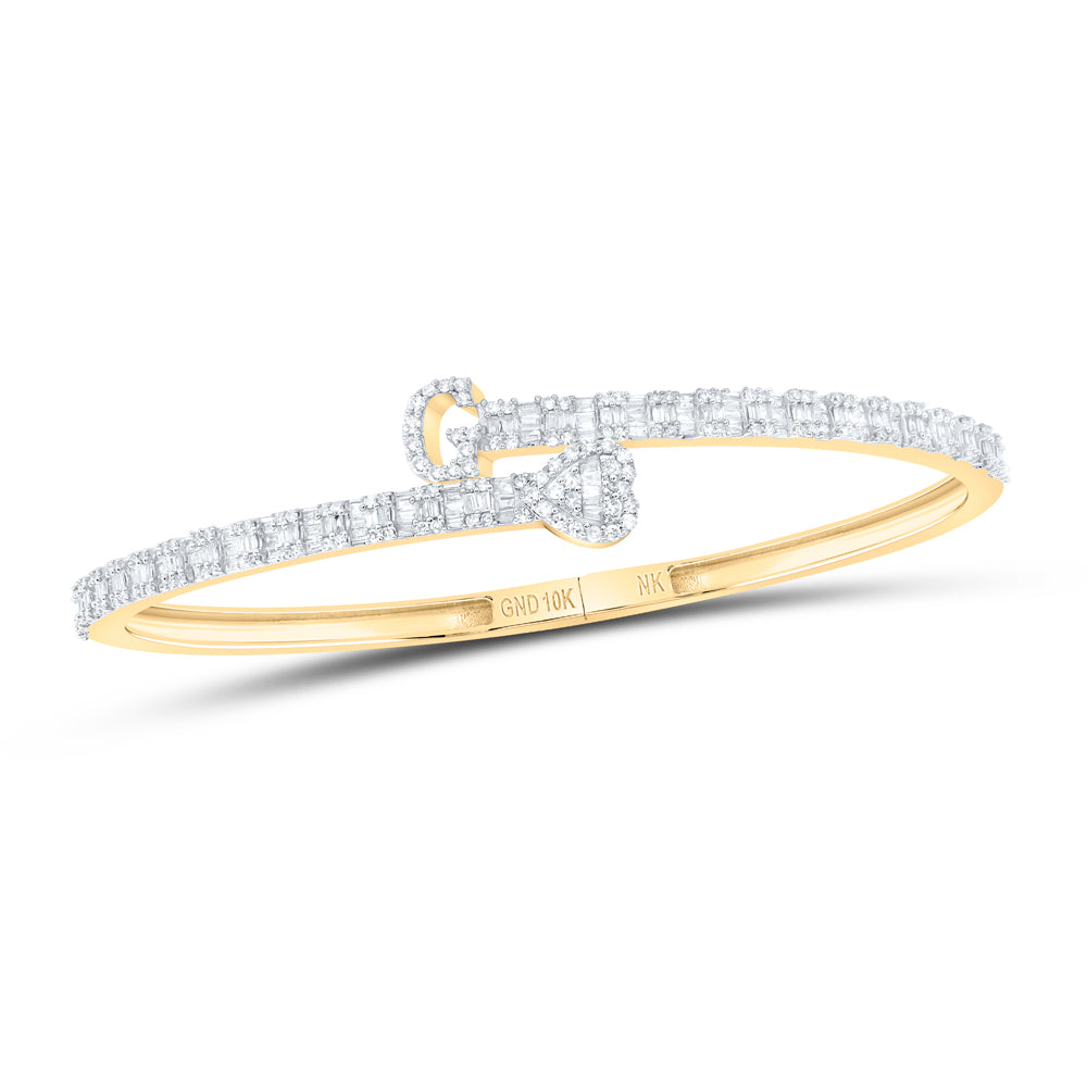 10kt Gold Women's Diamond Initial G Heart Bangle 1-5/8 ctw
