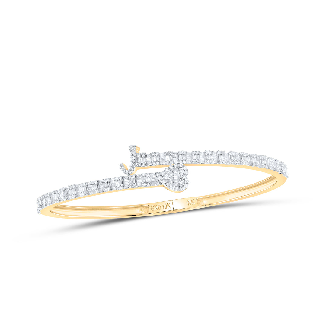 10kt Gold Women's Diamond Initial J Heart Bangle 1-5/8 ctw