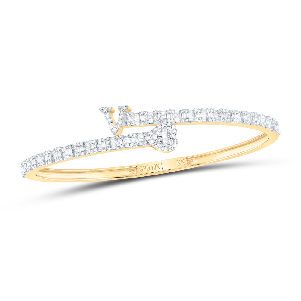 10kt Gold Women's Diamond Initial V Heart Bangle 1-5/8 ctw