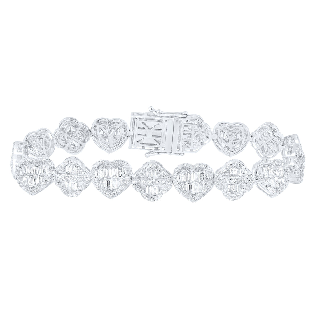 14kt White Gold F-H Diamond Clover Heart Bracelet 5-1/2 ctw
