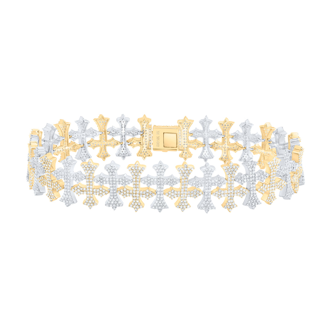 10kt Gold Men's Diamond Cross Bracelet 5-3/8 ctw