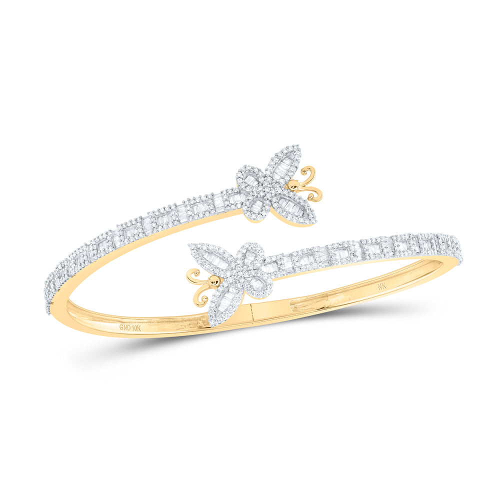 10kt Yellow Gold Women's Diamond Butterfly Bangle 2 ctw