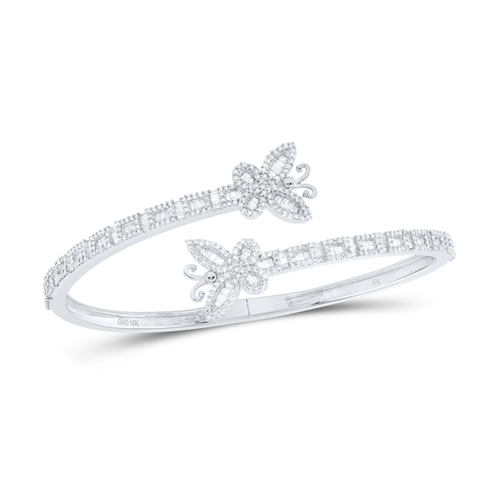 10kt White Gold Women's Diamond Butterfly Bangle 2 ctw