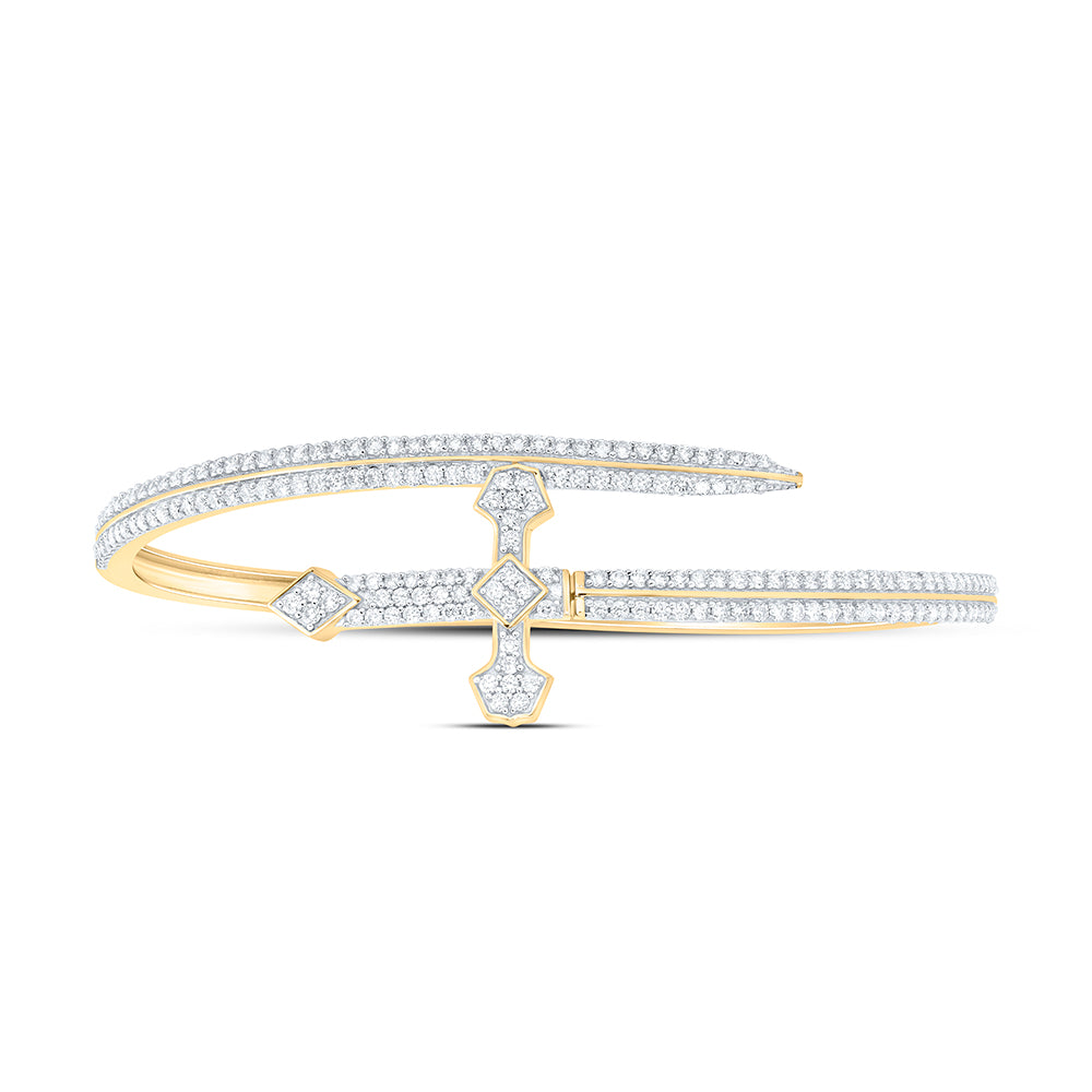 10kt Yellow Gold Diamond Cross Bangle 2 ctw - view 2