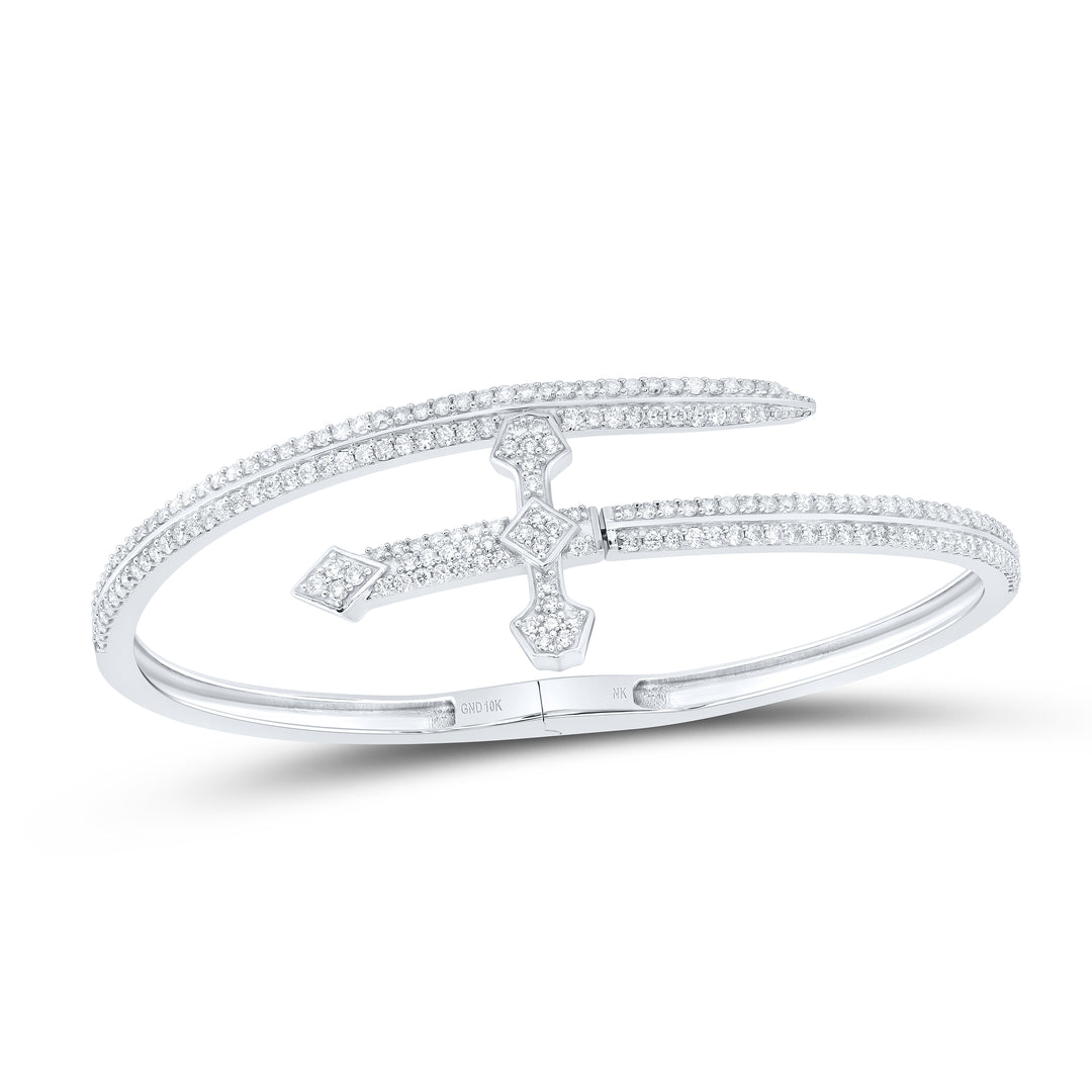 10kt White Gold Diamond Cross Bangle 2 ctw