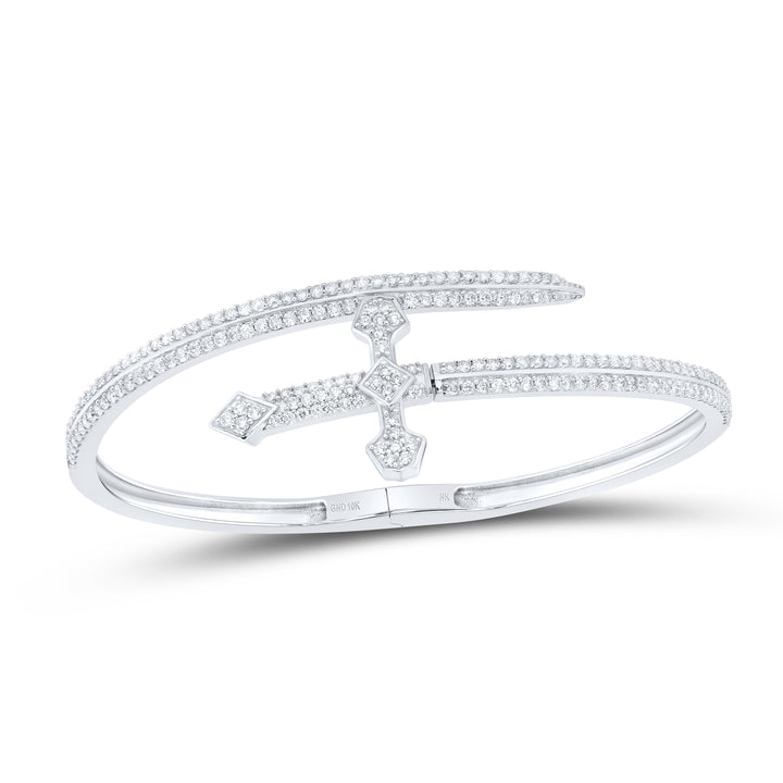 10kt White Gold Diamond Cross Bangle 2 ctw