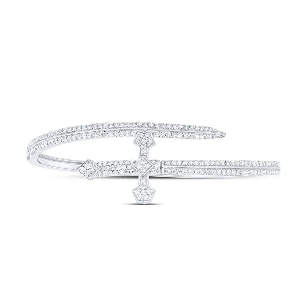10kt White Gold Diamond Cross Bangle 2 ctw - view 2
