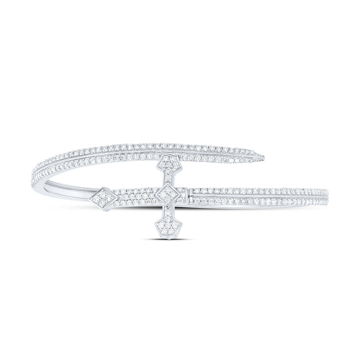 10kt White Gold Diamond Cross Bangle 2 ctw - view 2