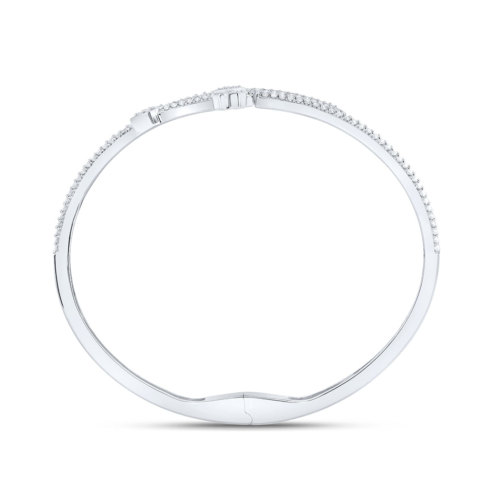 10kt White Gold Diamond Cross Bangle 2 ctw - view 4