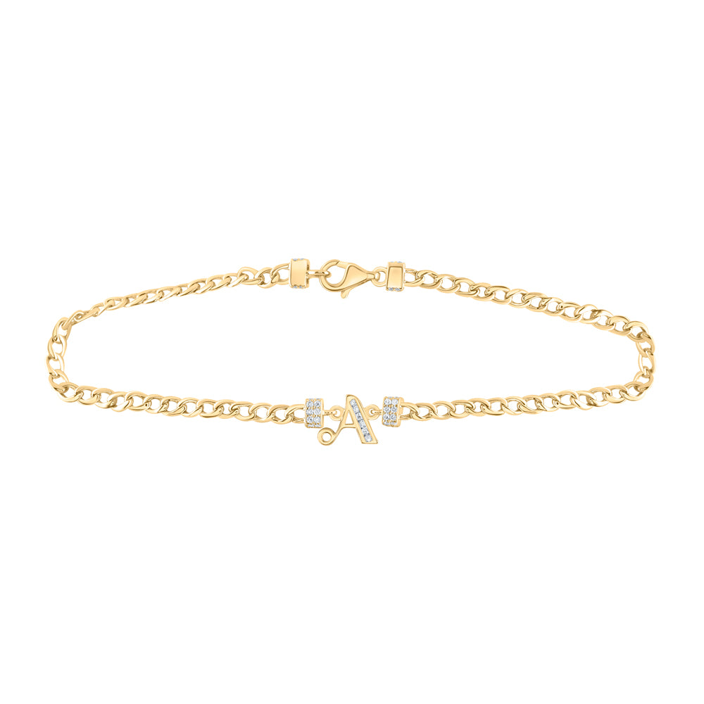 14kt Yellow Gold F-H Diamond Initial A Bracelet 1/4 ctw