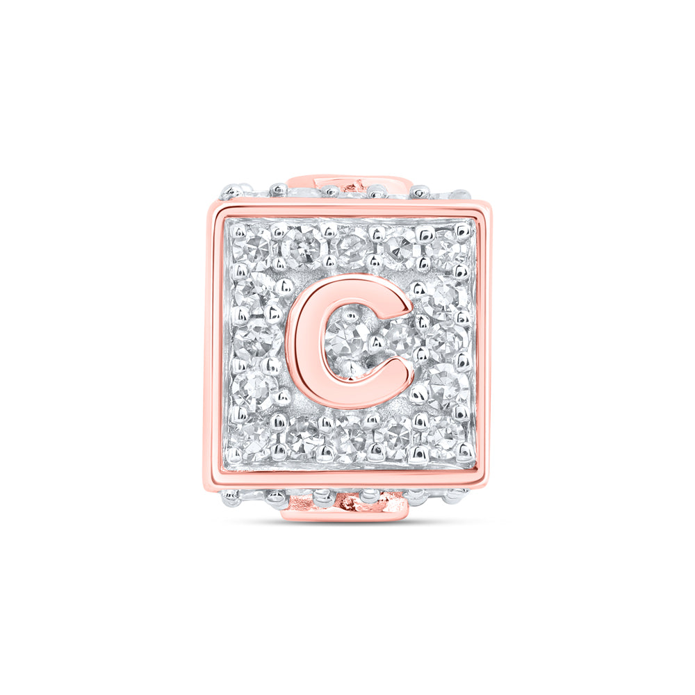 10kt Rose Gold Diamond Initial C Box Chain Bracelet 1/3 ctw