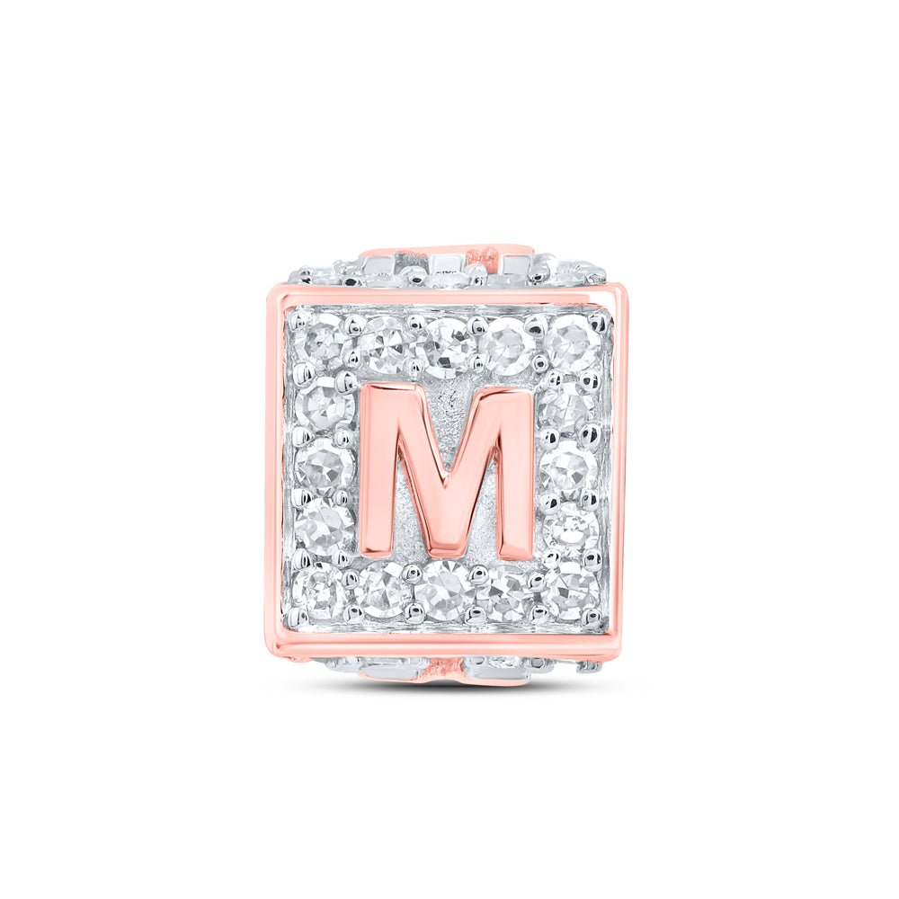 10kt Rose Gold Diamond Initial M Box Chain Bracelet 1/4 ctw