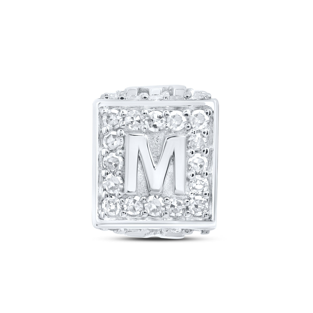 10kt White Gold Diamond Initial M Box Chain Bracelet 1/4 ctw