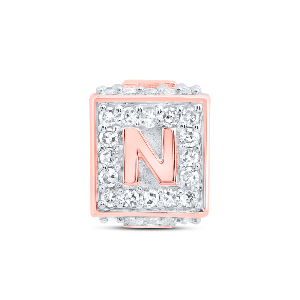 10kt Rose Gold Diamond Initial N Box Chain Bracelet 1/4 ctw