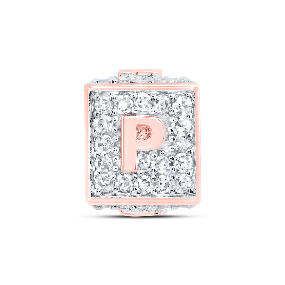 10kt Rose Gold Diamond Initial P Box Chain Bracelet 1/3 ctw