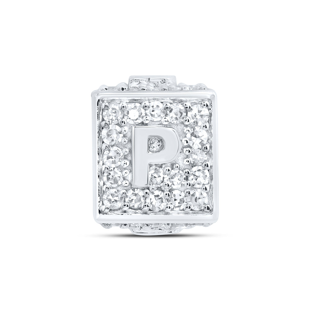 10kt White Gold Diamond Initial P Box Chain Bracelet 1/3 ctw