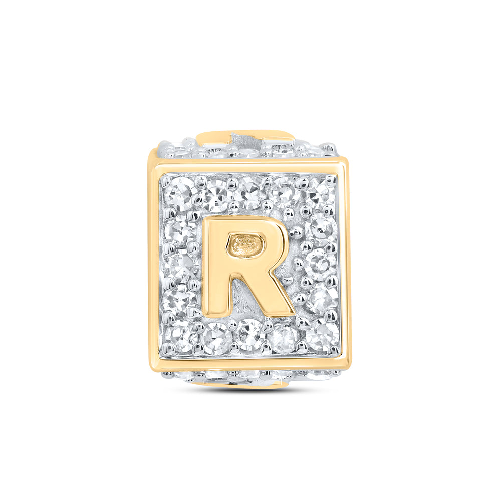 10kt Yellow Gold Diamond Initial R Box Chain Bracelet 1/4 ctw