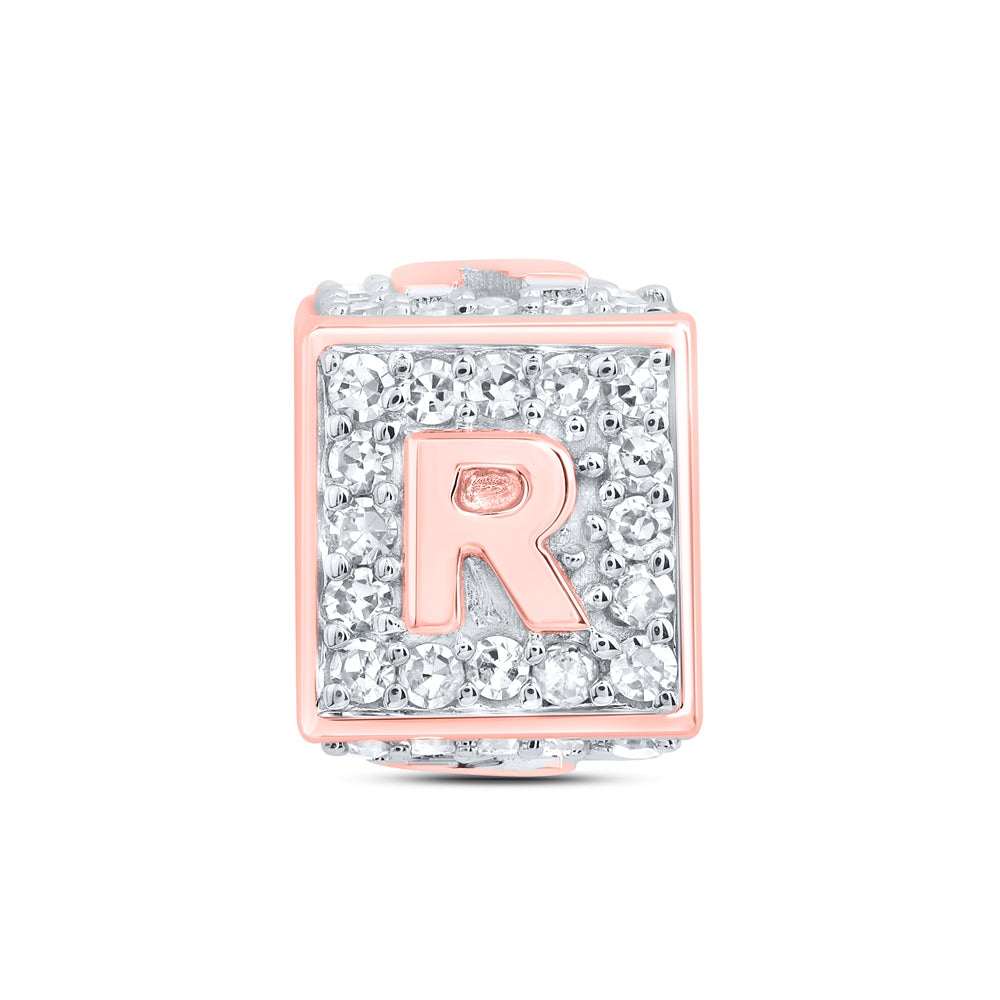 10kt Rose Gold Diamond Initial R Box Chain Bracelet 1/4 ctw