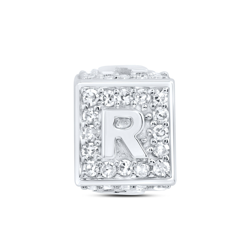 10kt White Gold Diamond Initial R Box Chain Bracelet 1/4 ctw