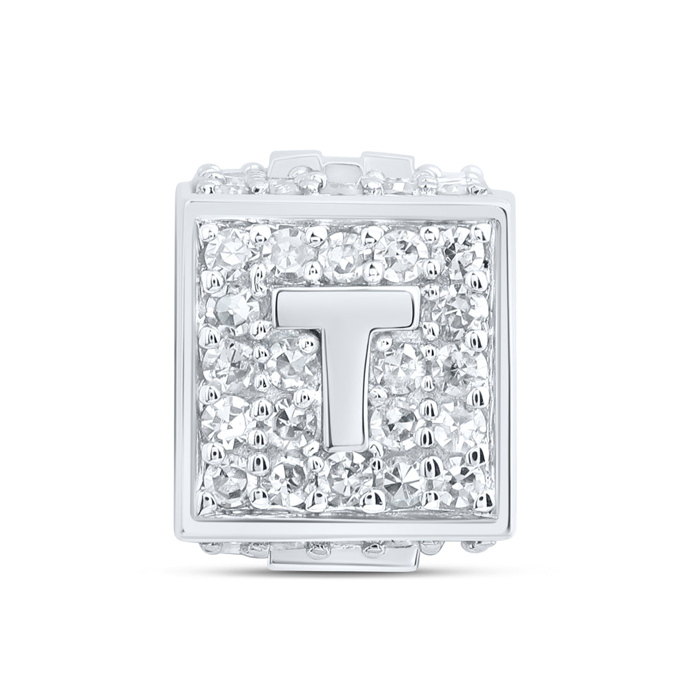 10kt White Gold Diamond Initial T Box Chain Bracelet 1/3 ctw