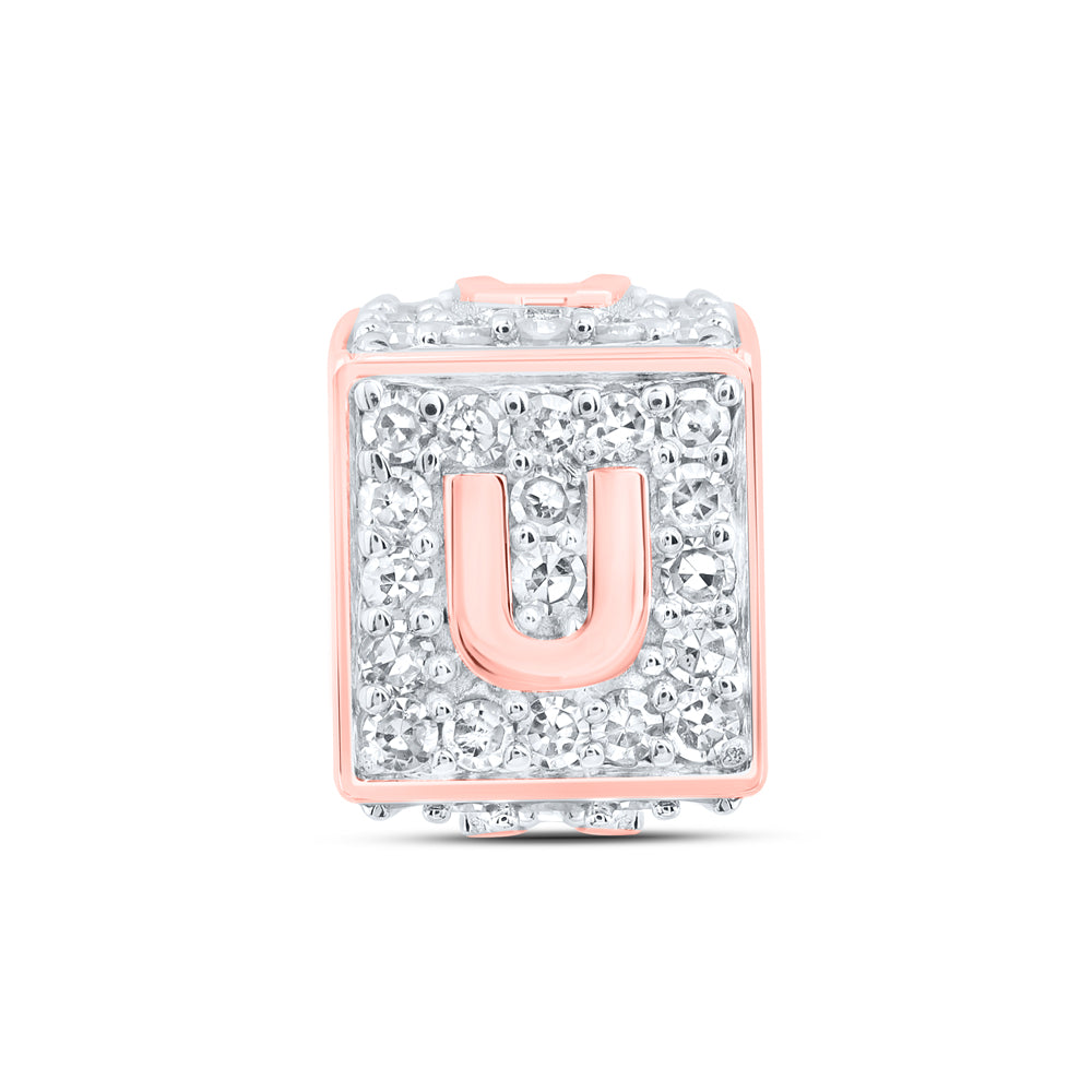 10kt Rose Gold Diamond Initial U Box Chain Bracelet 1/3 ctw