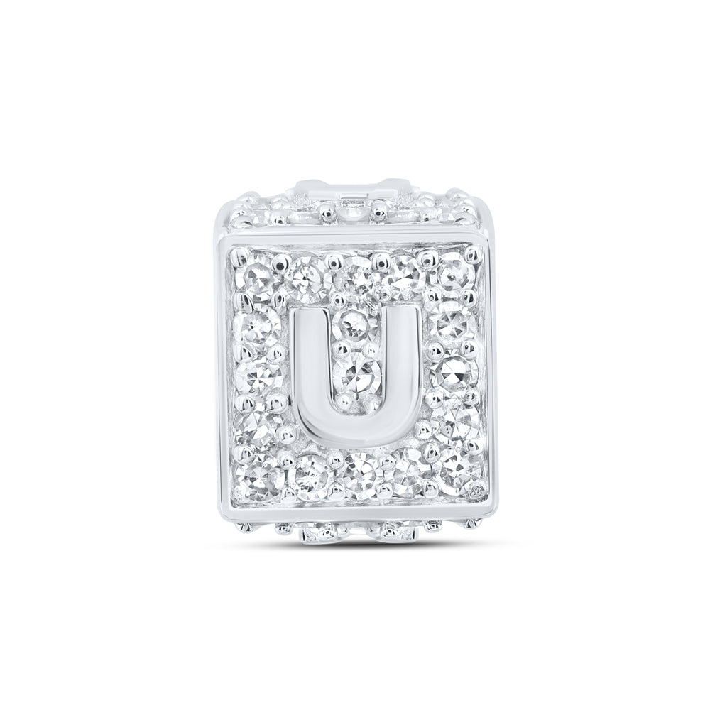10kt White Gold Diamond Initial U Box Chain Bracelet 1/3 ctw