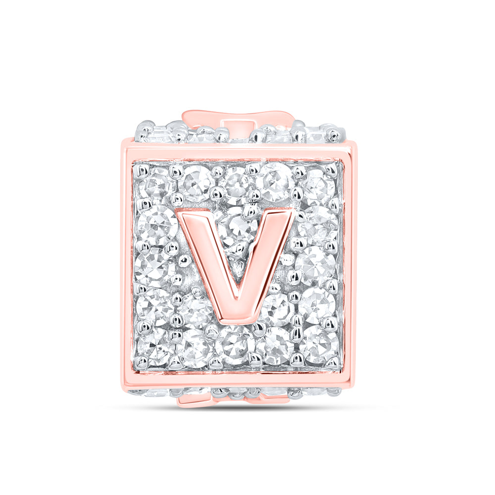 10kt Rose Gold Diamond Initial V Box Chain Bracelet 1/3 ctw
