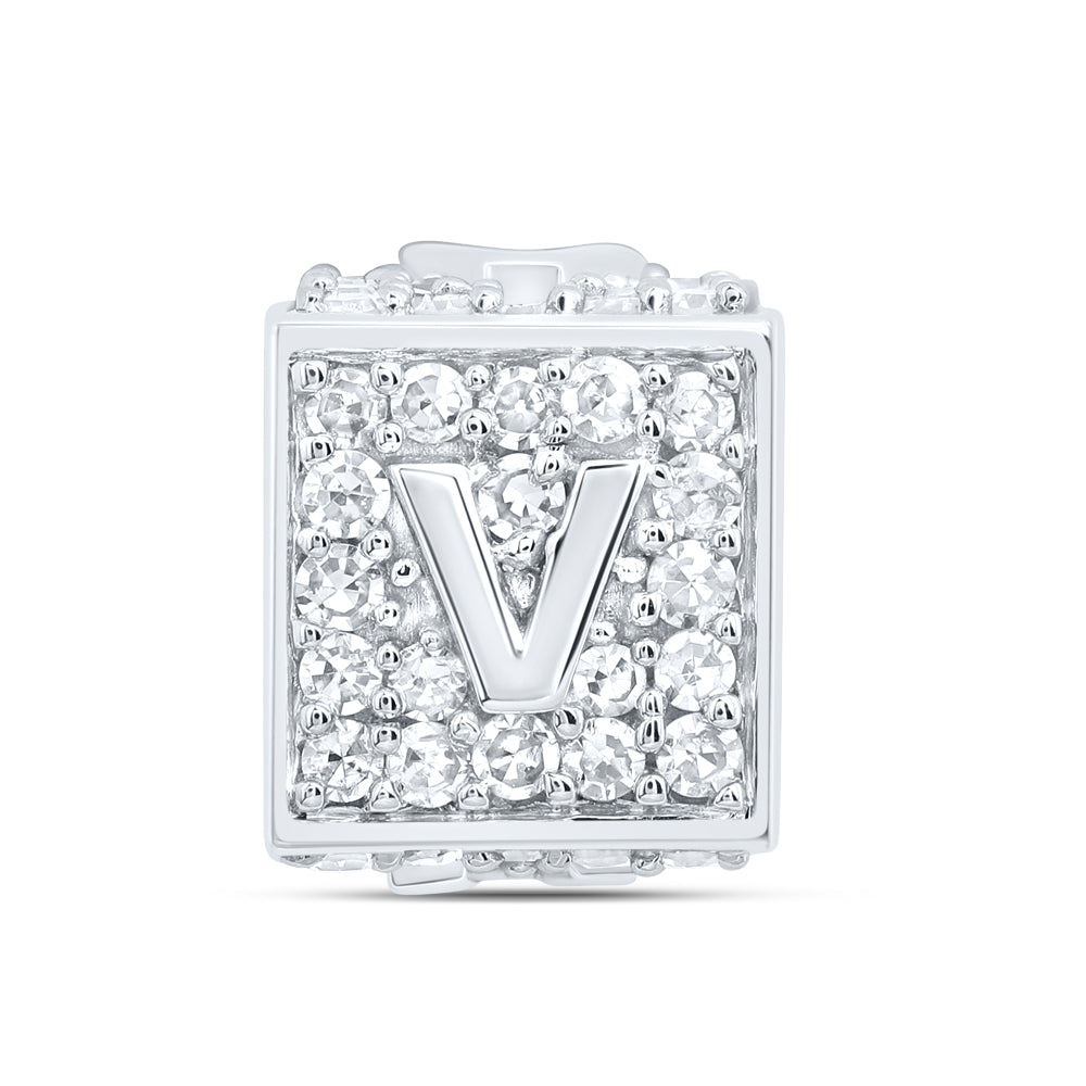 10kt White Gold Diamond Initial V Box Chain Bracelet 1/3 ctw
