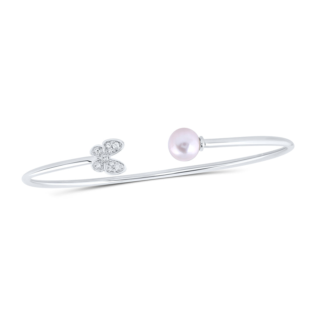 10kt White Gold Women's Diamond Butterfly Bangle 1/12 ctw