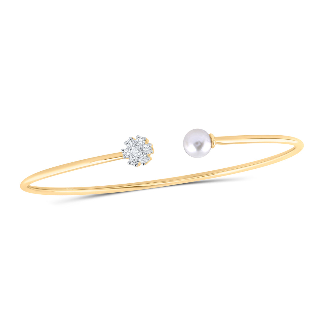 10kt Yellow Gold Women's Diamond Flower Bangle 1/5 ctw